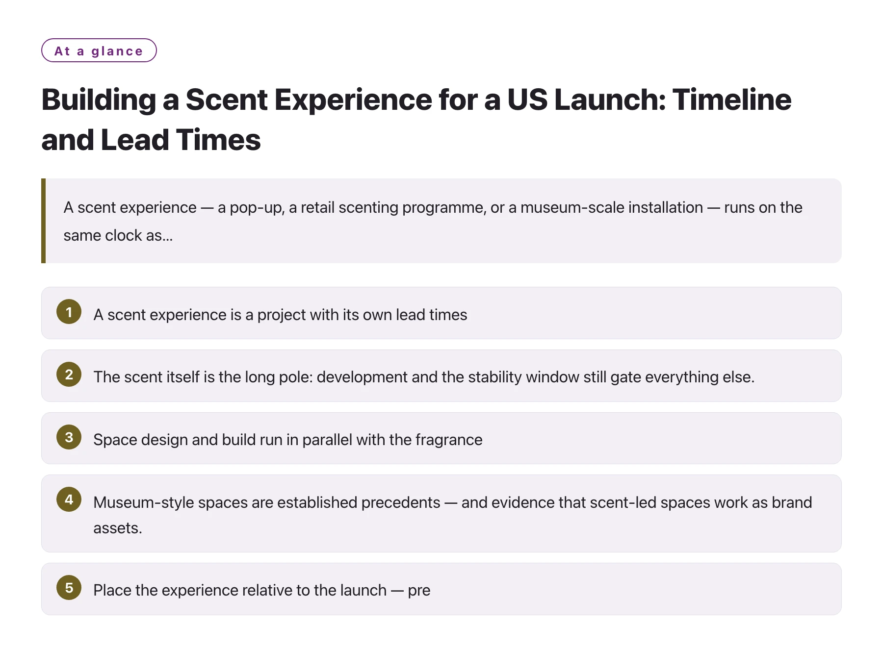 Building a Scent Experience for a US Launch: Timeline and Lead Times——全文要点速览